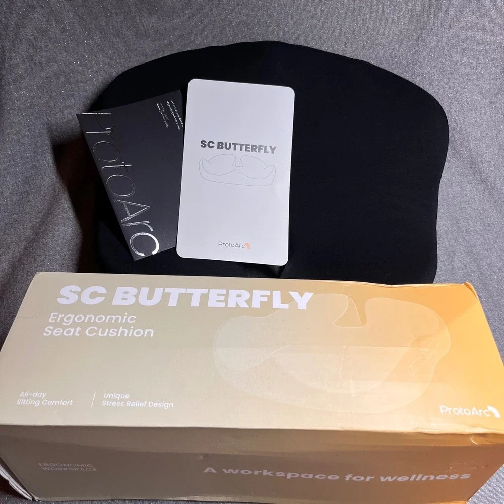 ProtoArc SC Butterfly Ergonomic Seat Cushion Black Memory Foam Sciatica‎ Relief